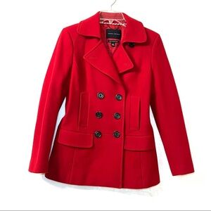 Banana Republic Womens Double Breasted Wool Pea Coat Size S Red Italian Fabric
